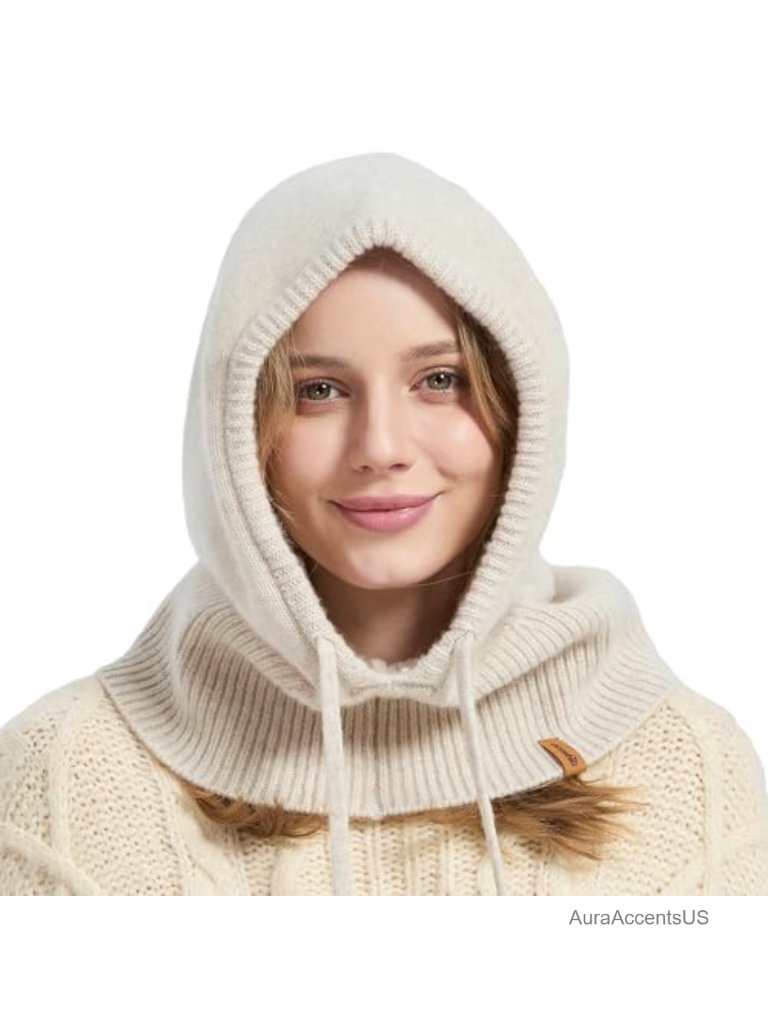 100% Merino Wool Balaclava Winter Hat Knit Hooded Scarf Unisex